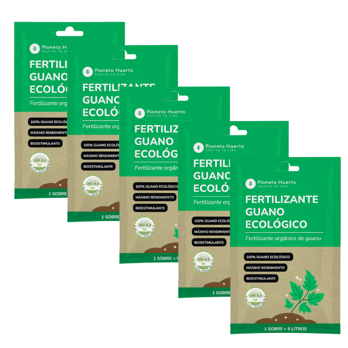 Confezione di fertilizzante guano ecologico solubile Planeta Huerto 5 pezzi per 25 L