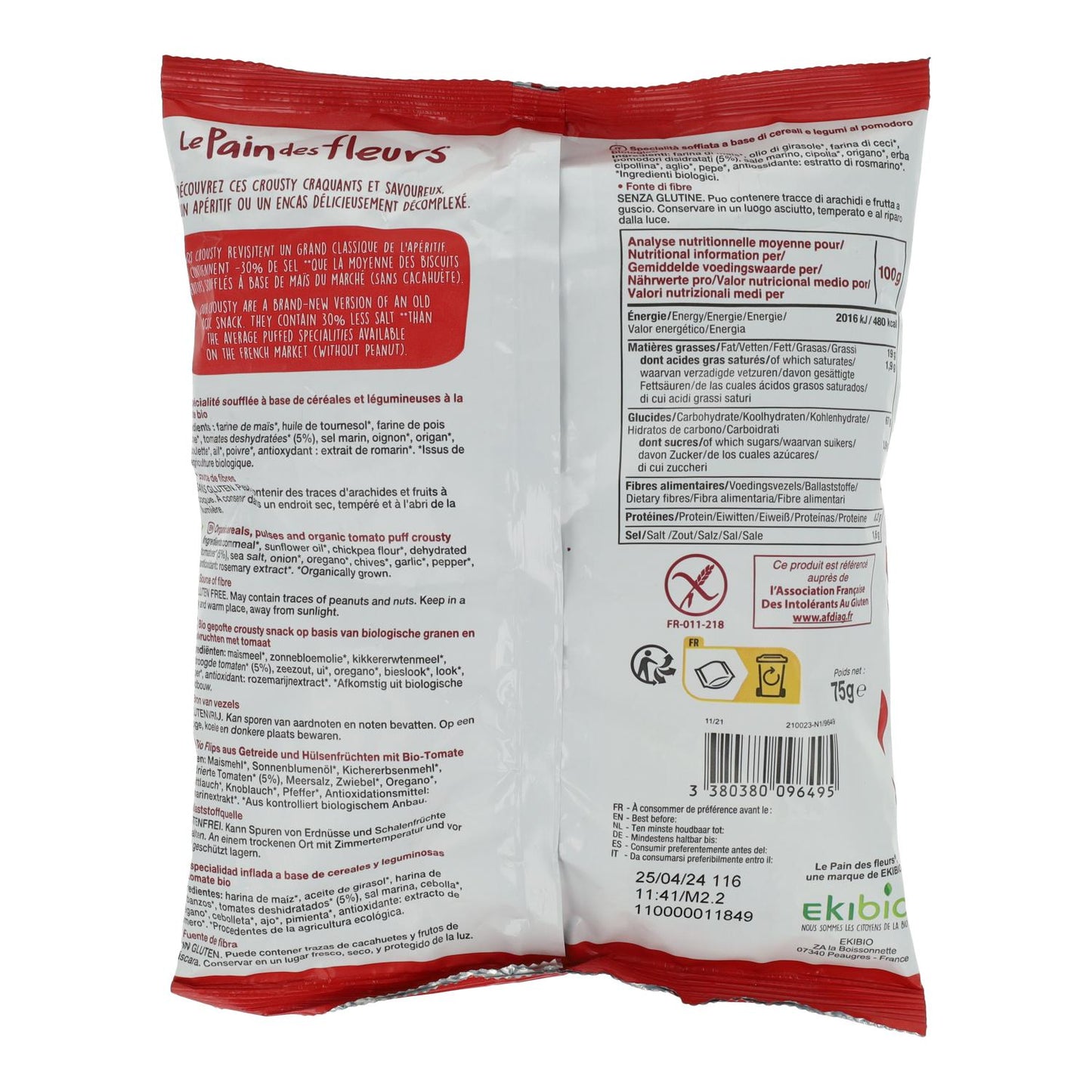 Le Pain des Fleurs Crousty Tomato and Oregano Snacks 75 g