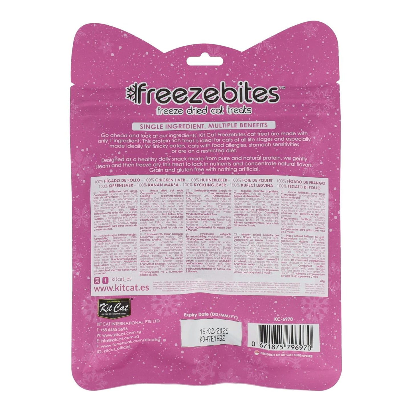 Kit Cat FreezeBites – Hühnerleber 20 g Natürlicher gefriergetrockneter Snack für Katzen
