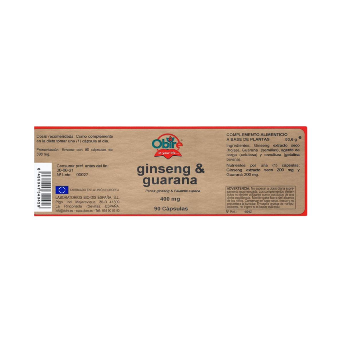Ginseng en Guarana 400 mg Obire, 90 capsules