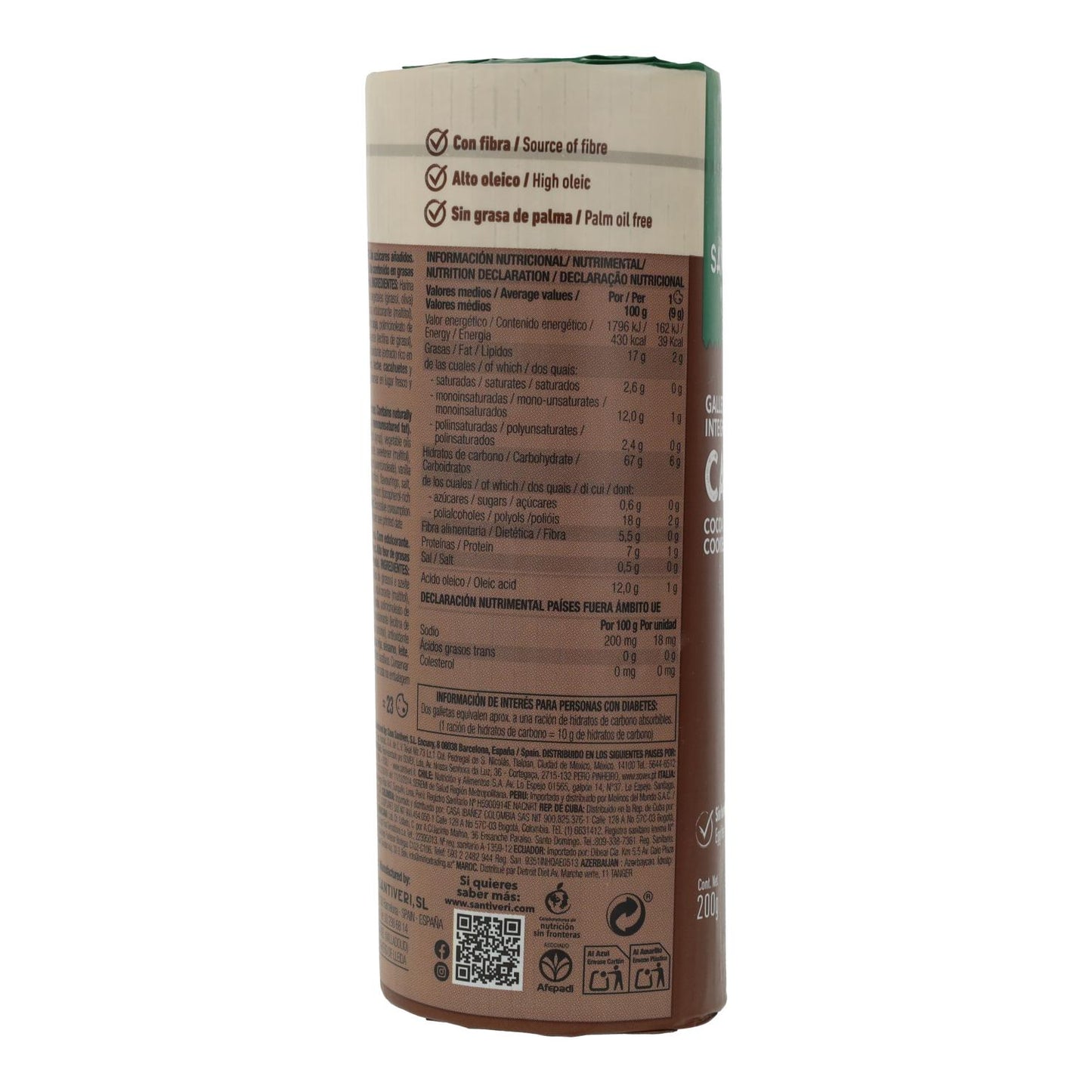 Biscuits complets au cacao 0 % sucres Santiveri 200 g