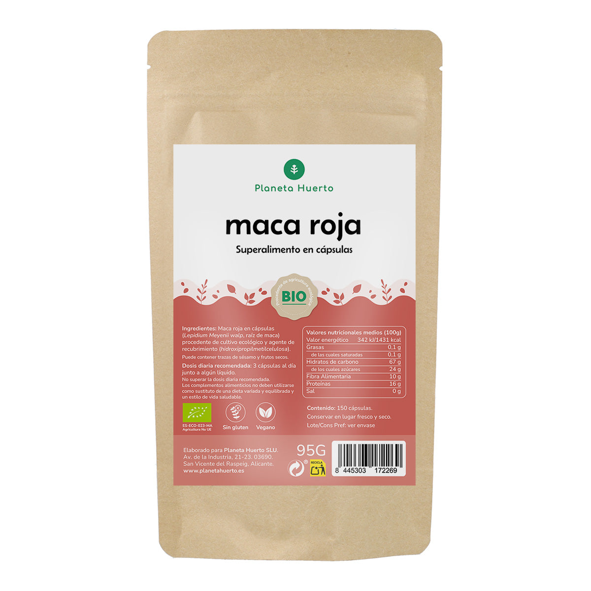 Maca rossa biologica Maca rossa biologica Planeta Huerto 150 capsule