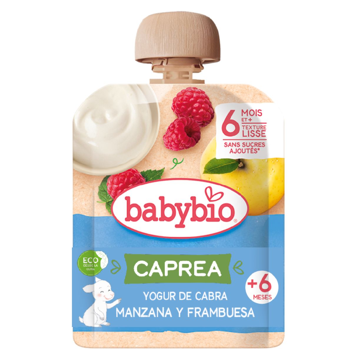 Pochette de yaourt au lait de chèvre, pomme et framboise (à partir de 6 mois) babybio 85 g