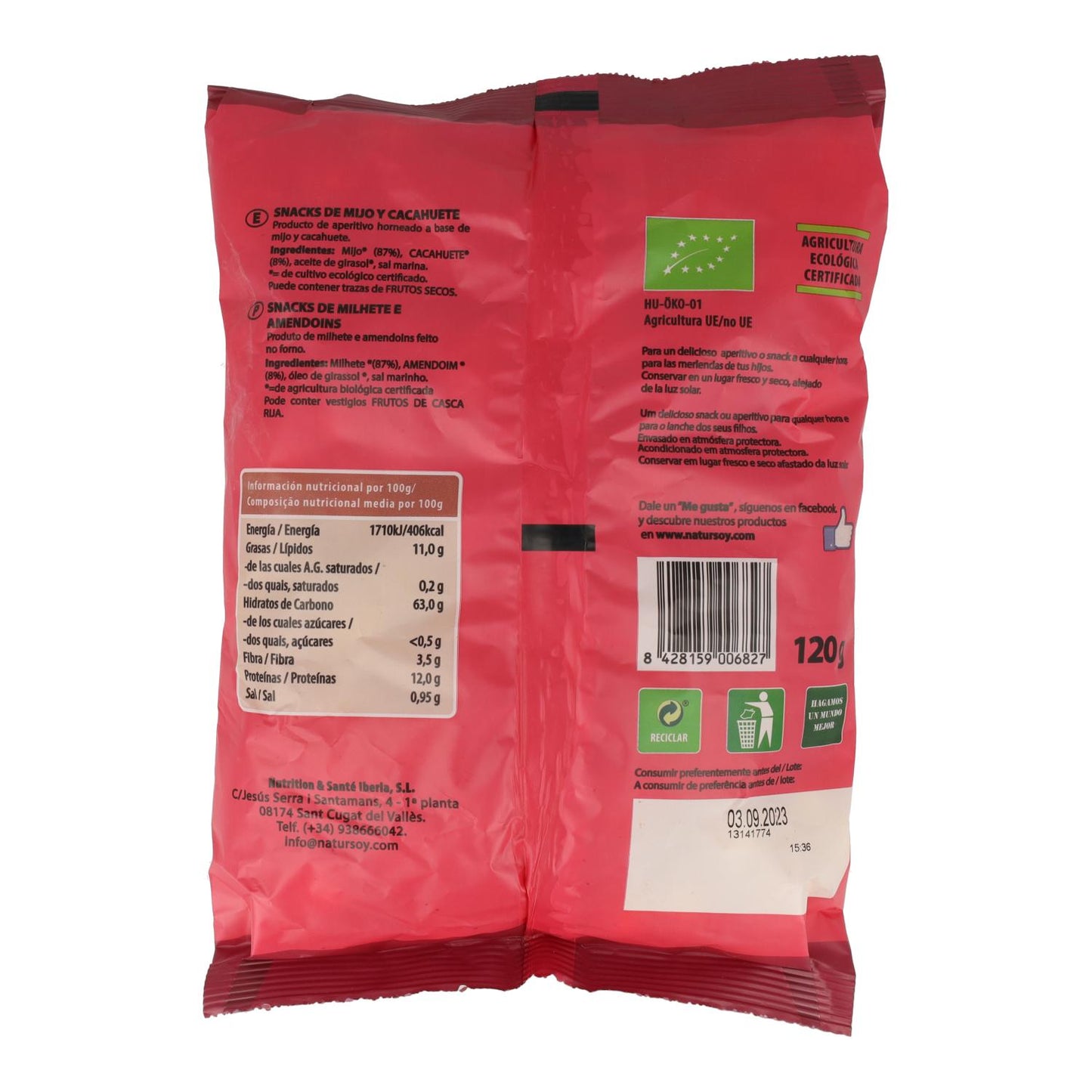 Snacks millet et cacahuètes, 120 g. Natursoy