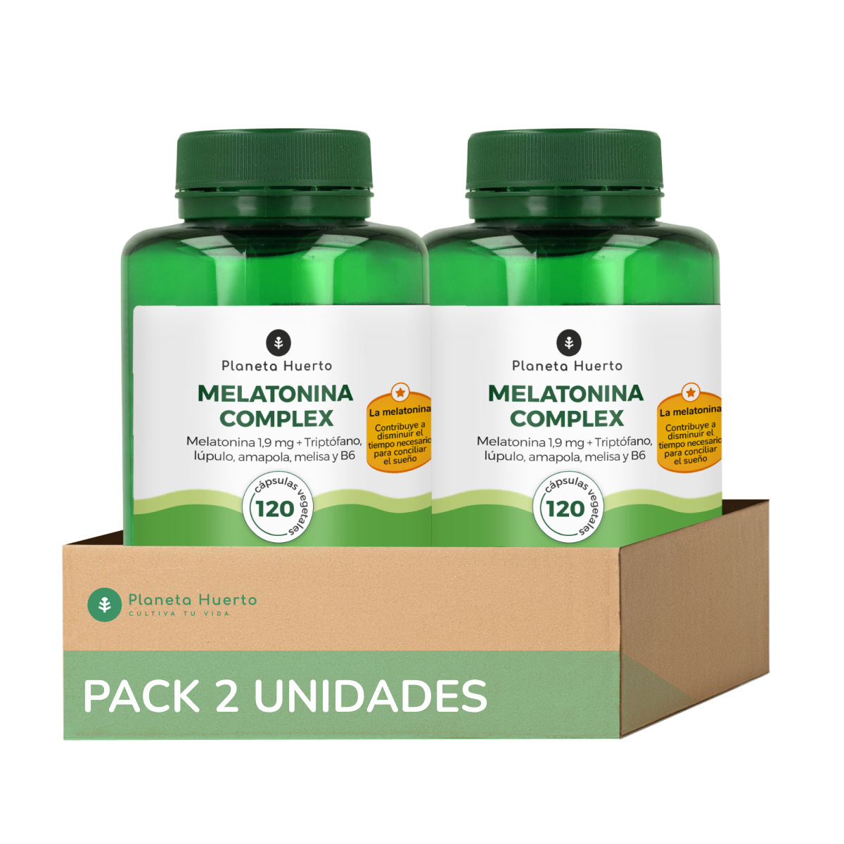 Förpackning 2xMelatoninkomplex Planeta Huerto 120 kapslar