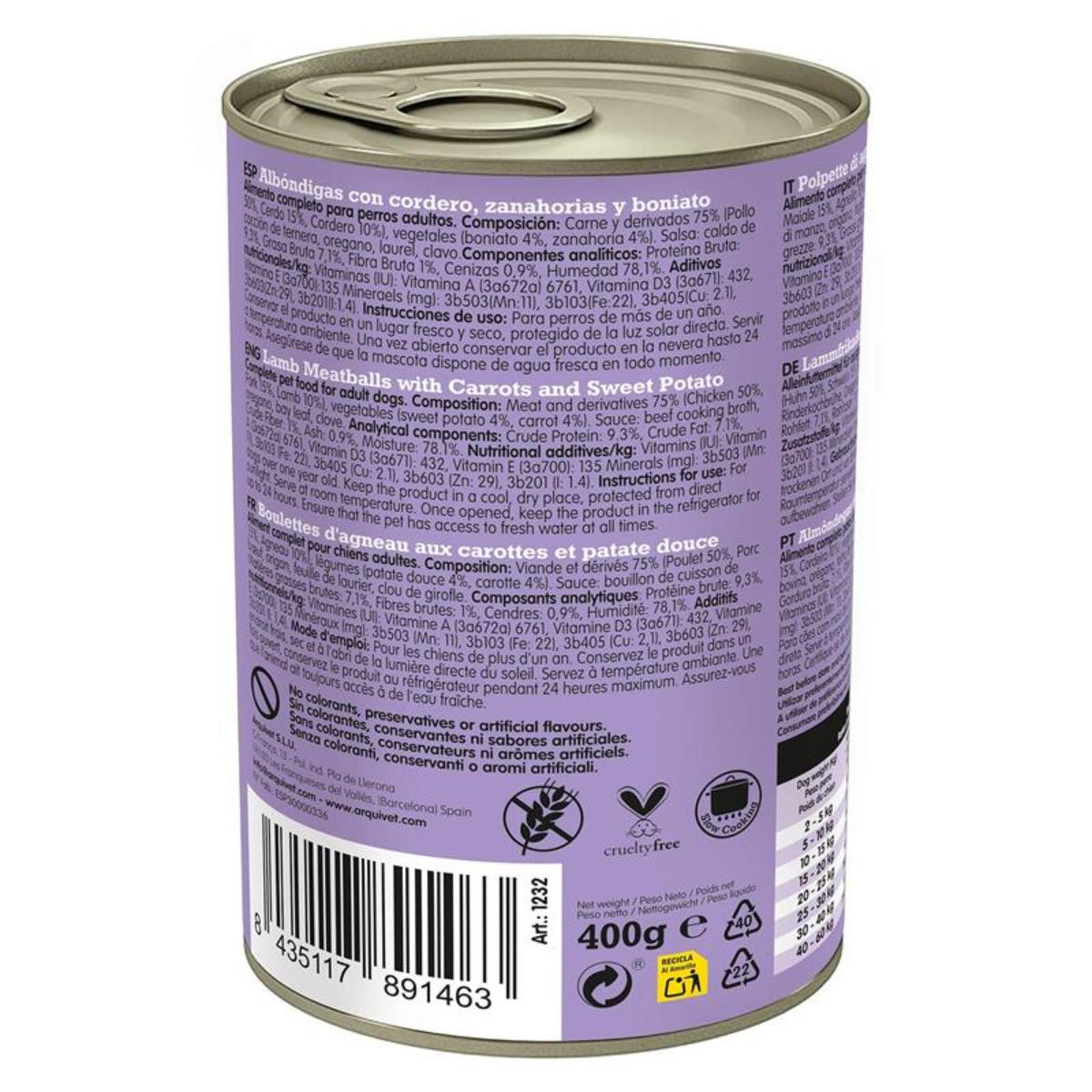 Arquivet Fresh Lamb Meatballs 400 g Wet dog food with lamb, carrots and sweet potato