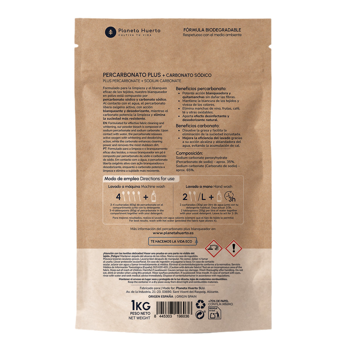 Percarbonato Plus specialblekmedel för kläder Planeta Huerto 1 kg