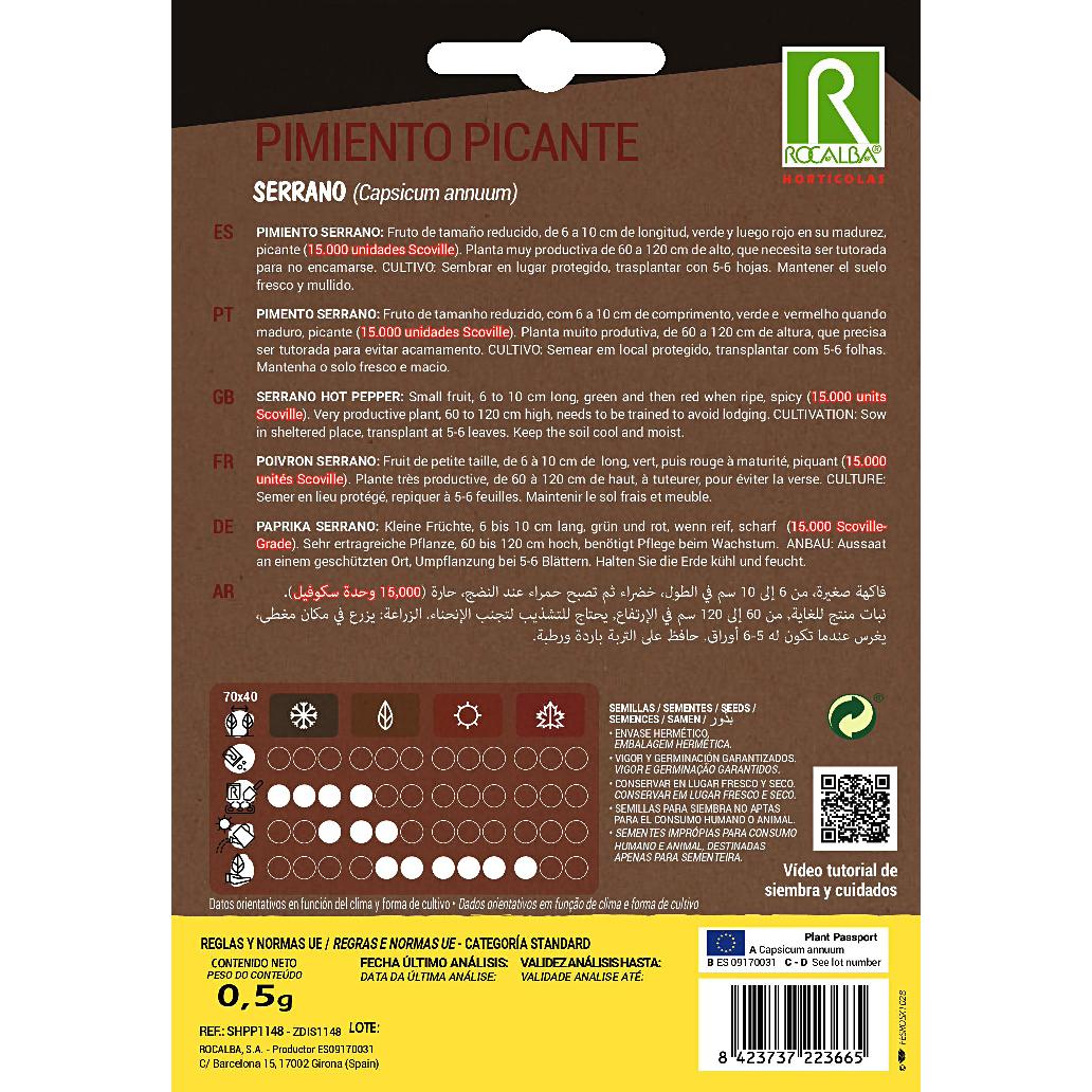 Semi di peperoncino piccante Serrano Rocalba