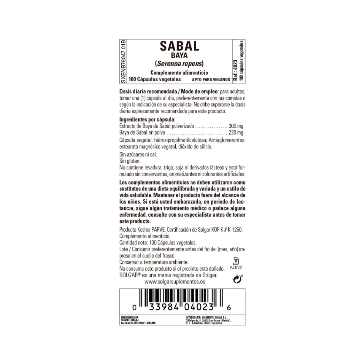 Sabal (Saw Palmetto), 100 capsule vegetali