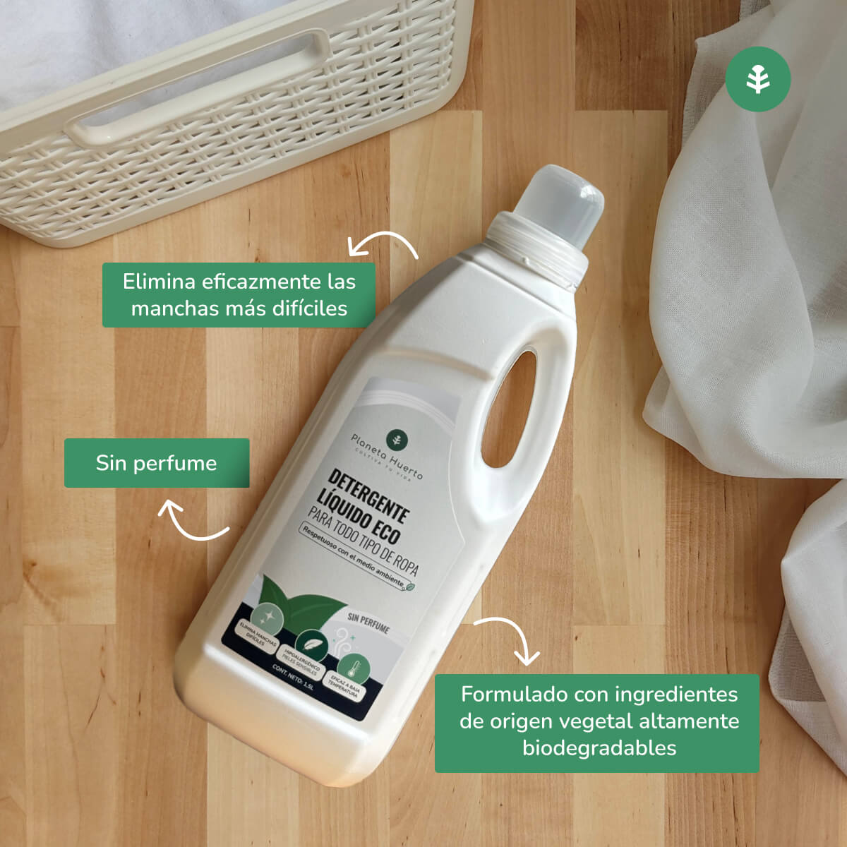 Detergente Líquido Ropa ECO Sín Perfume Planeta Huerto 1,5 Litros