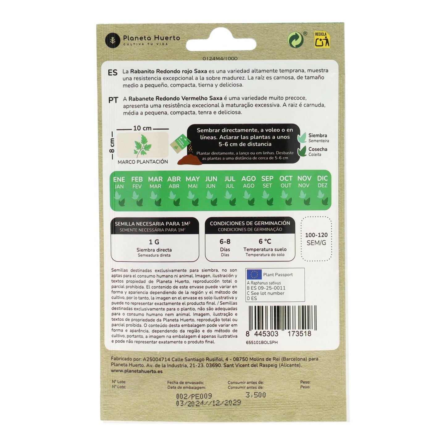 Semi biologici di Ravanello rosso rotondo saxa Planeta Huerto