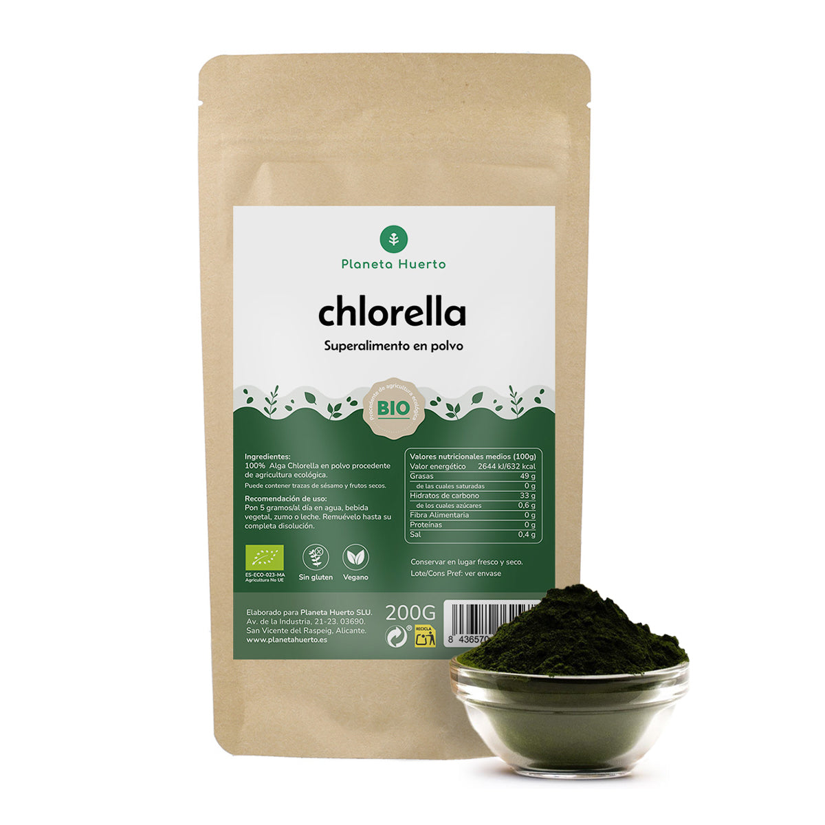 Chlorella-Algenpulver ECO Planeta Huerto 200 g