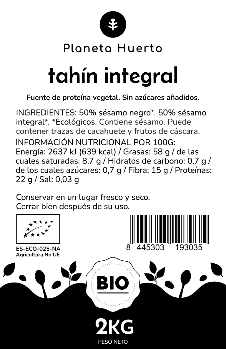 Ekologisk tahini av hela sesamfrön Planeta Huerto 2 kg
