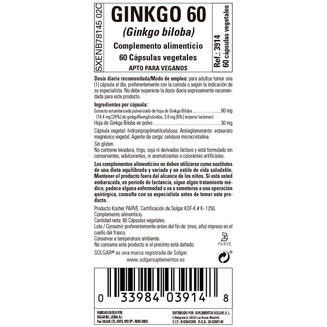 Ginkgo 60, 60 vegetabiliska kapslar