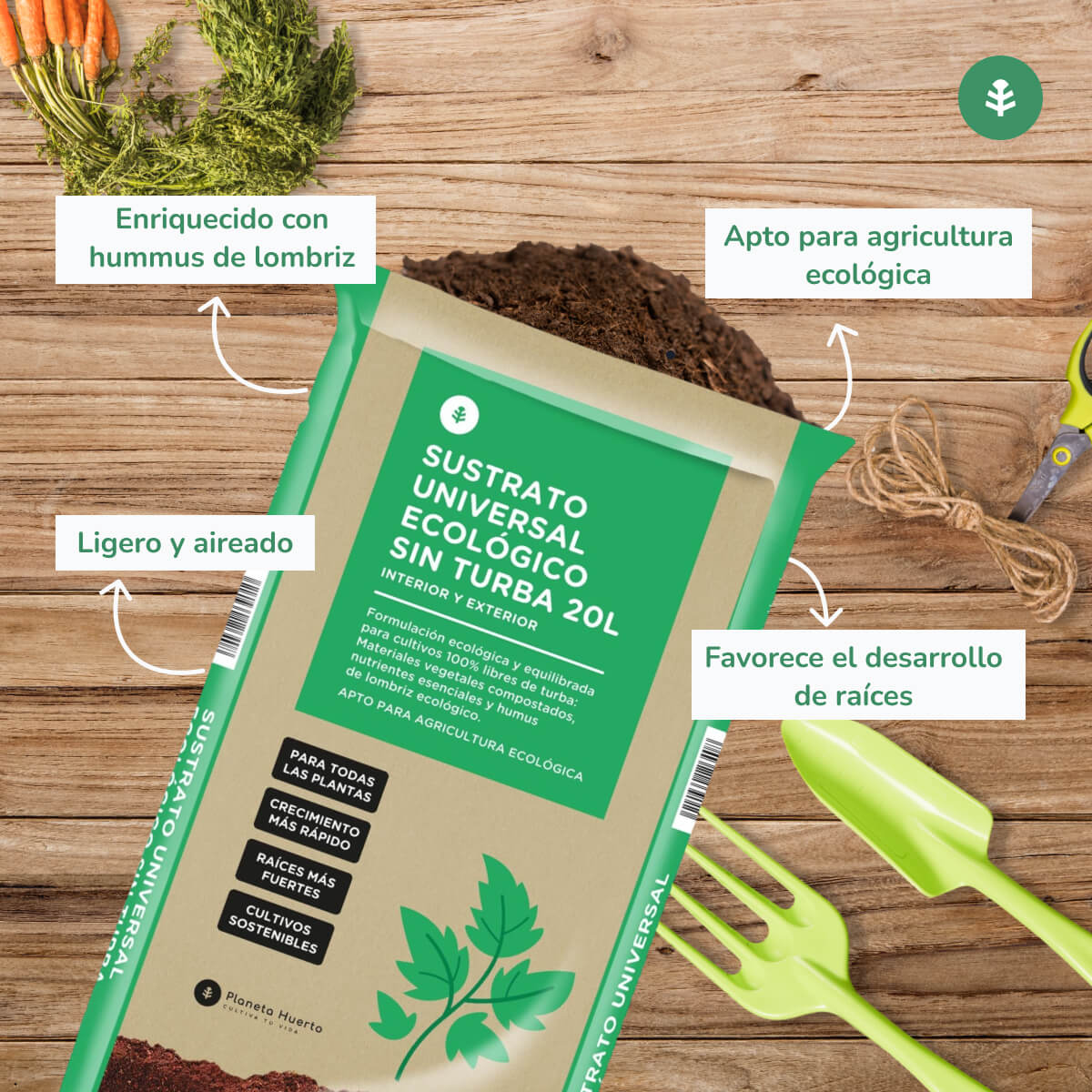 Universele turfvrije potgrond ECO Planeta Huerto 20 L - Verbeterde formule