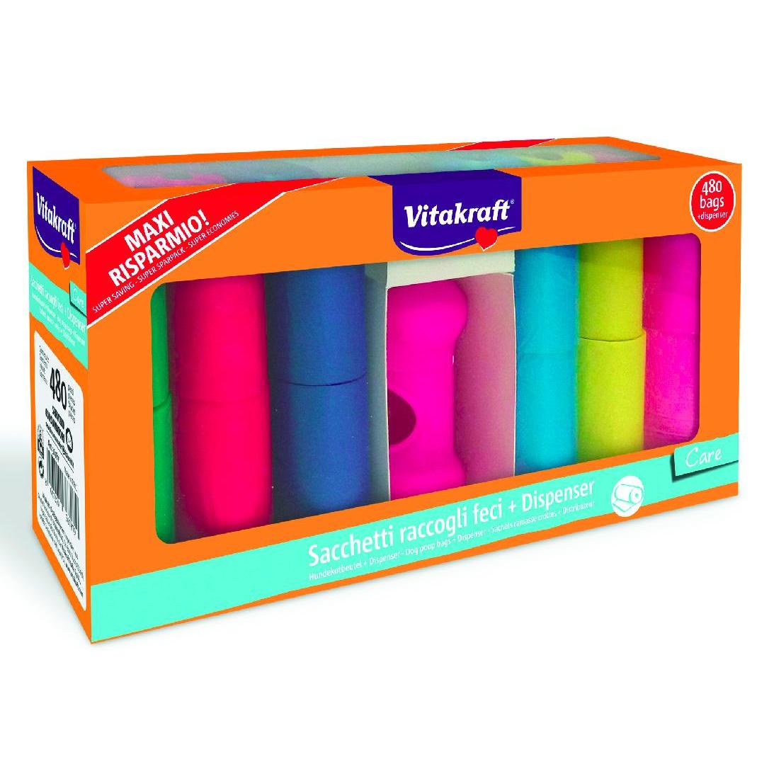 Vitakraft Pack de sacs hygiéniques pour excréments 480 sacs + distributeur
