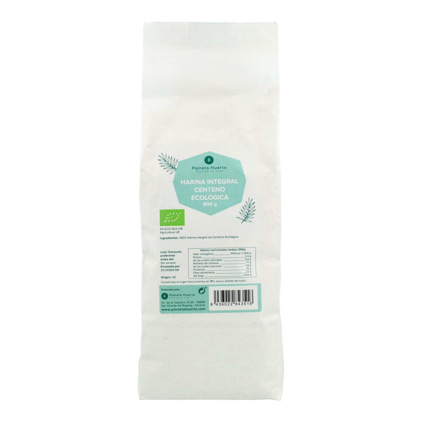 Harina Integral de Centeno Eco Planeta Huerto 800 g