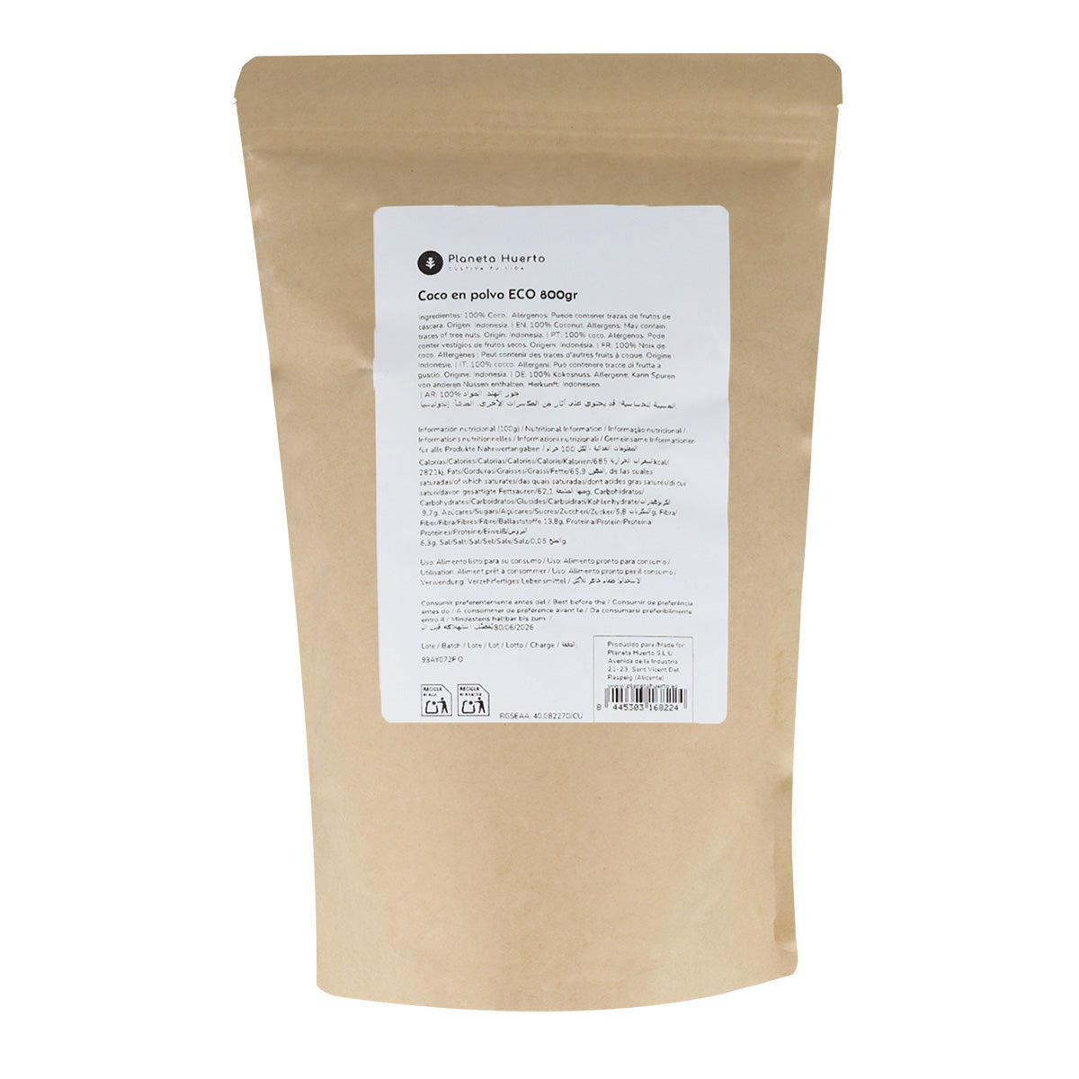 Polvere di cocco ECO Planeta Huerto 800 g