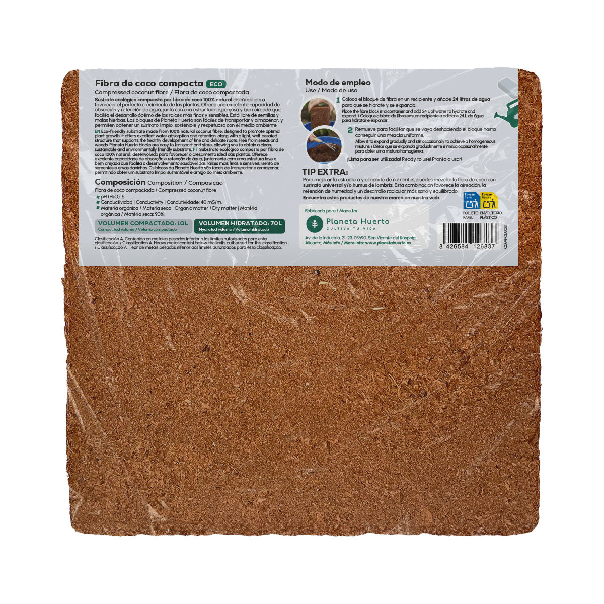 Pack 3x Sustrato Fibra de Coco Planeta Huerto 70 Litros