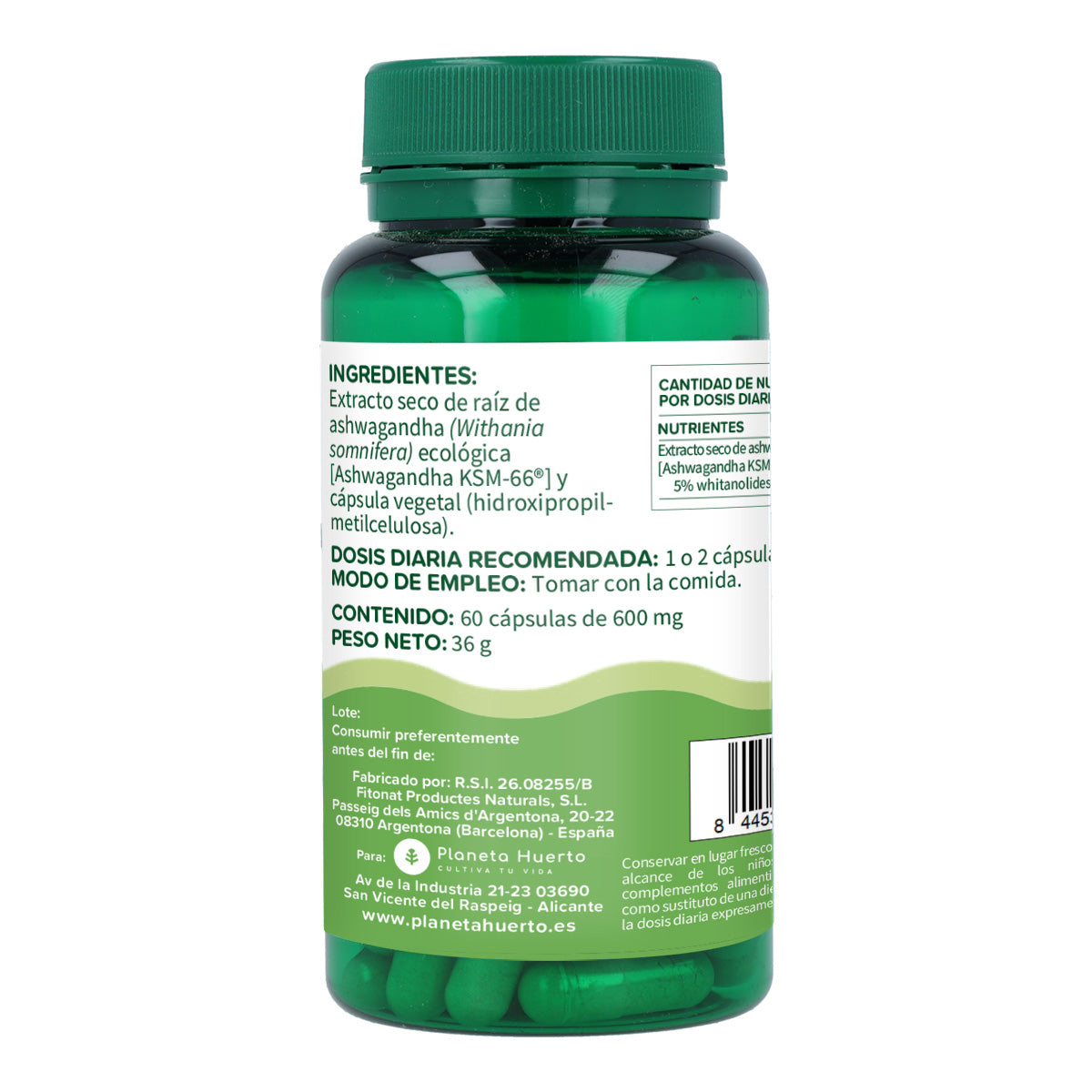 Confezione da 2 Ashwagandha KSM-66 Planeta Huerto 60 capsule