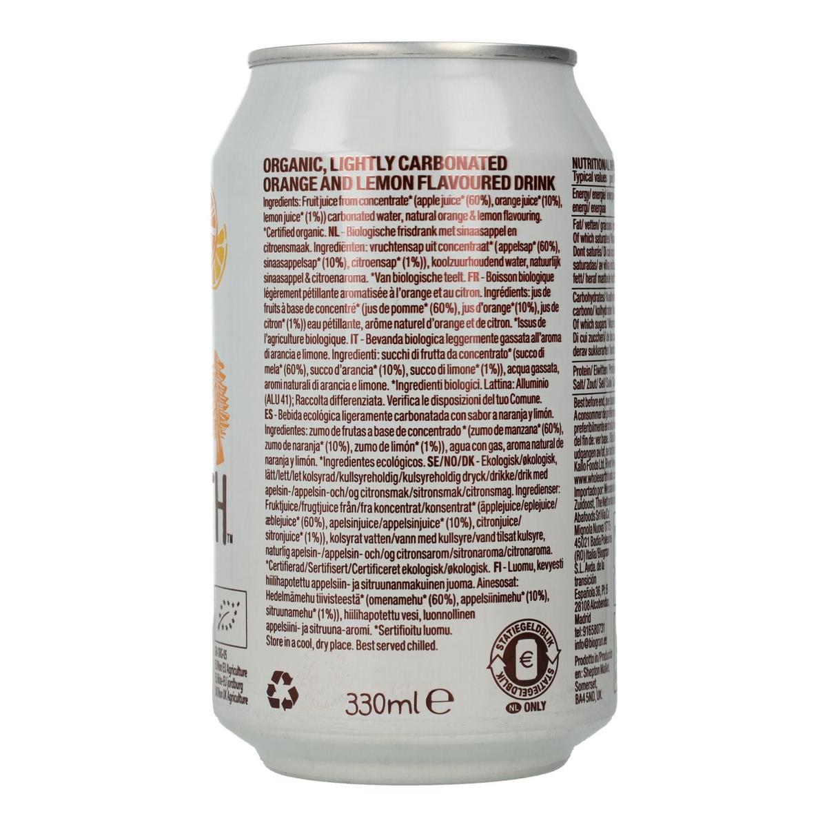 Pack of 6 Organic Orange and Lemon Soft Drinks, 330 ml. Whole Earth