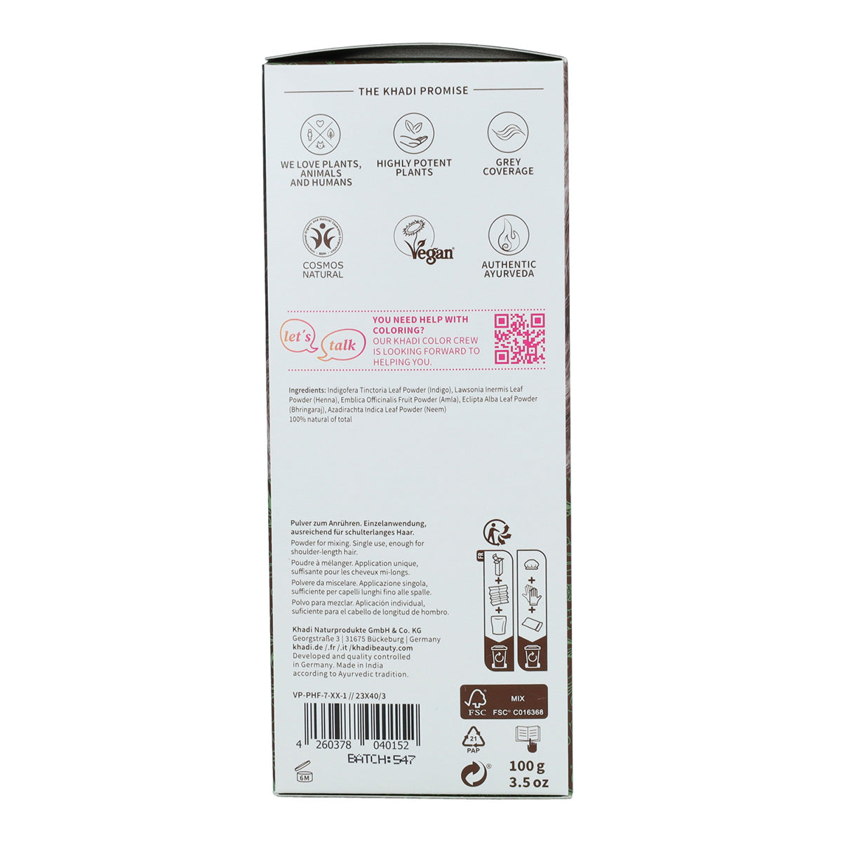 Tintura naturale castano nocciola Khadi 100 g