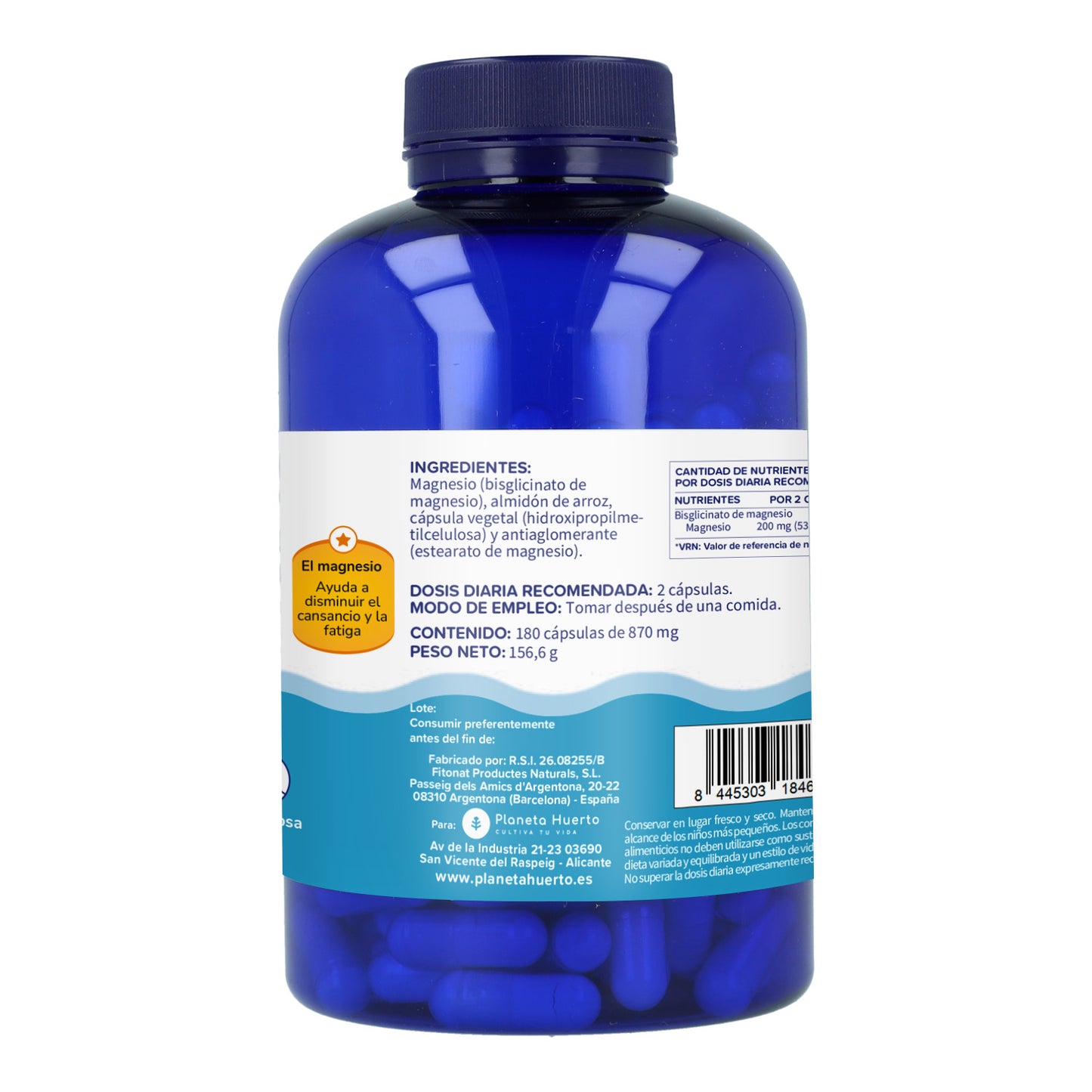 Pack 2xMagnesium Bisglycinat 500 mg Planeta Huerto 180 Kapseln
