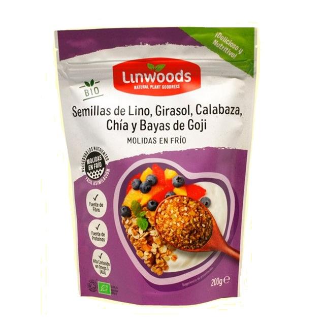 Gemalen lijnzaad, zonnebloempitten, pompoenpitten, chiazaad en gojibessen Bio, Linwoods, 200 g