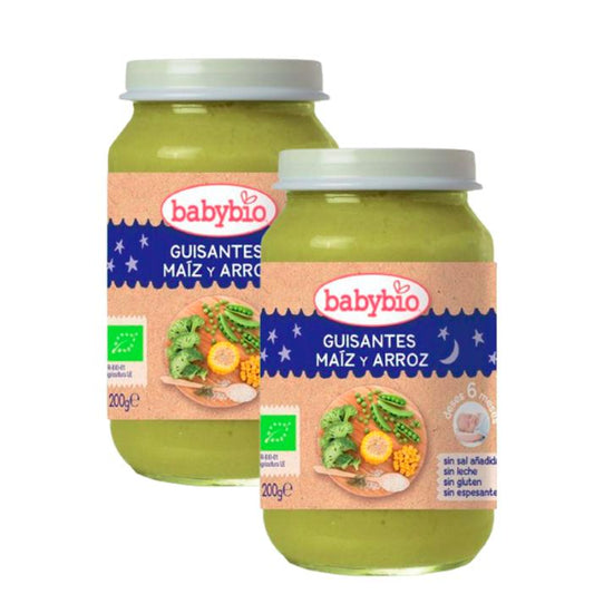 PROMO x2 Petit pot Buenas Noches Petits pois, maïs et riz 200 g Babybio