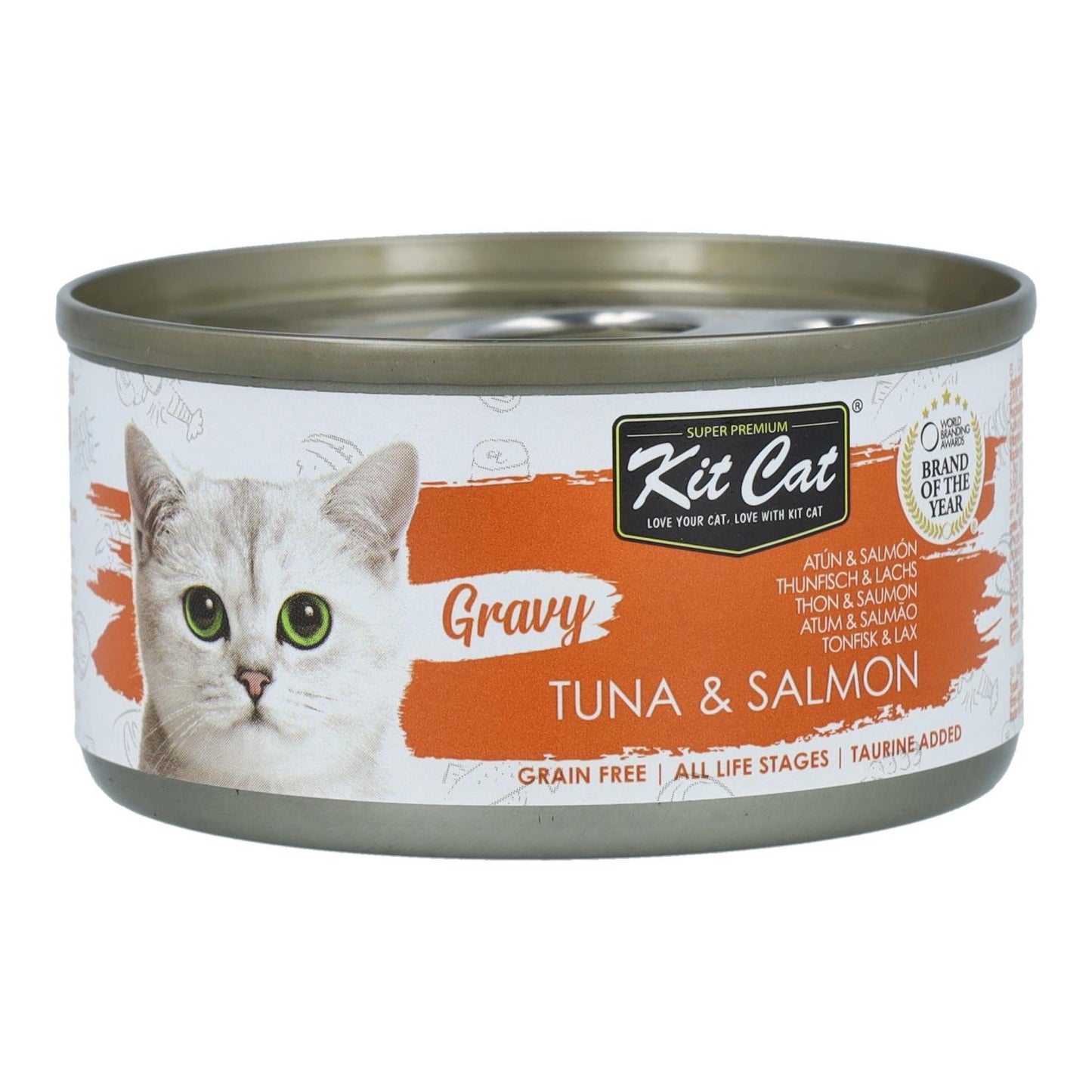 Confezione da 24 Kit Cat Lata Gravy - Tonno e salmone 70 g Cibo umido per gatti in salsa