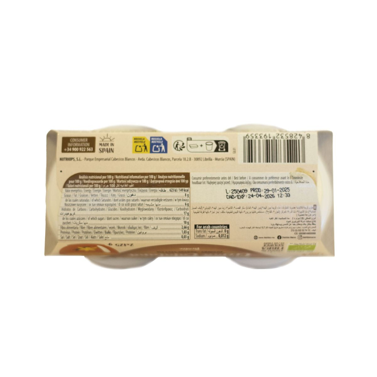 Crème dessert bio style catalane Ecomill 2 unités de 125 g