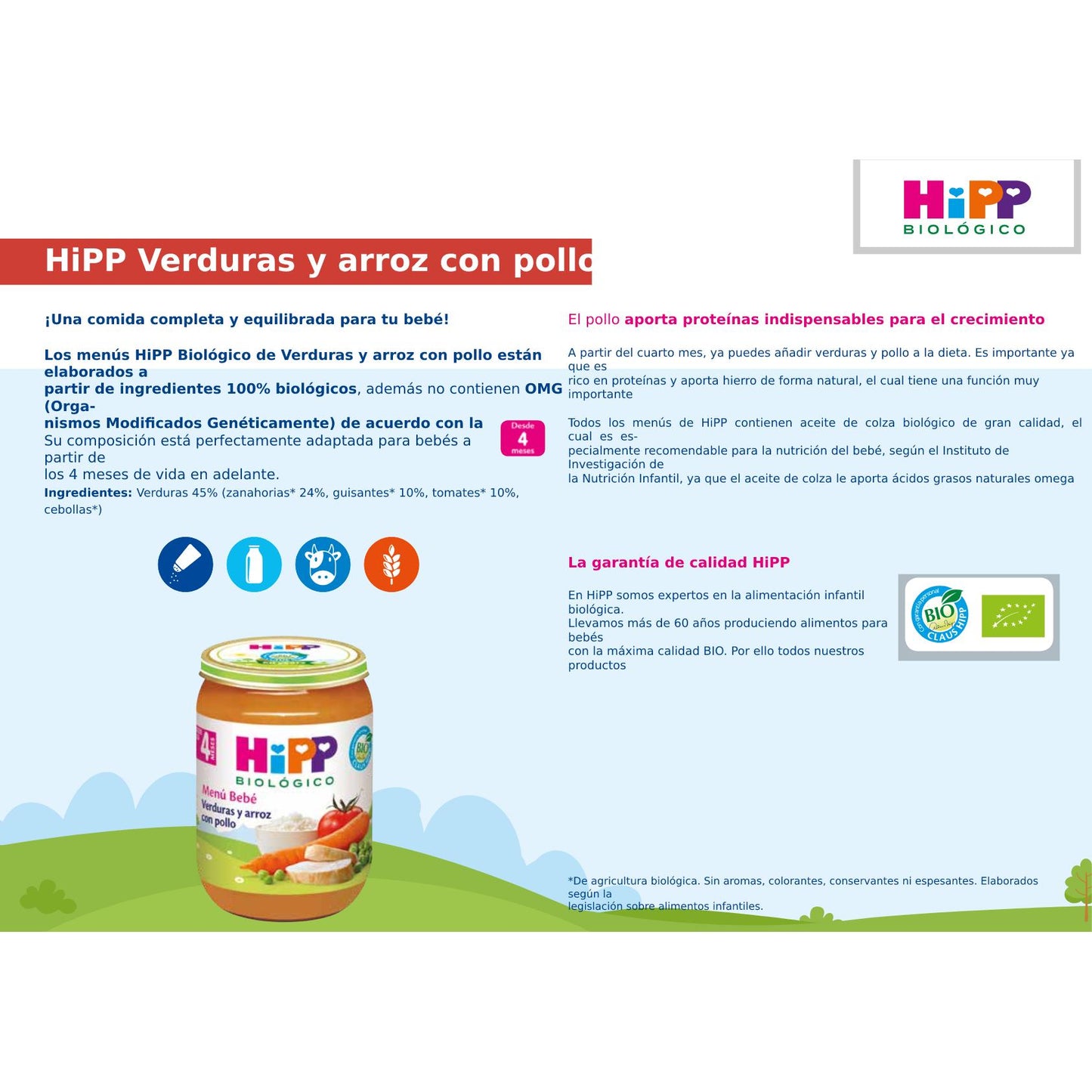 Gläschen mit Gemüse und Reis mit Bio-Huhn ab 4 Monaten HiPP 190 gHiPP