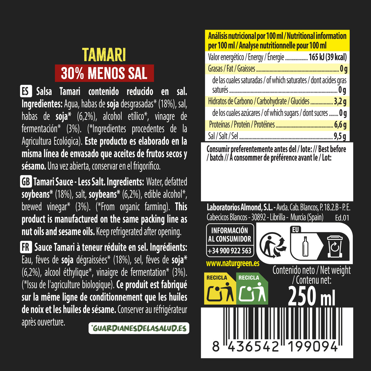 Bio-Tamari mit reduziertem Salzgehalt NaturGreen 250 ml