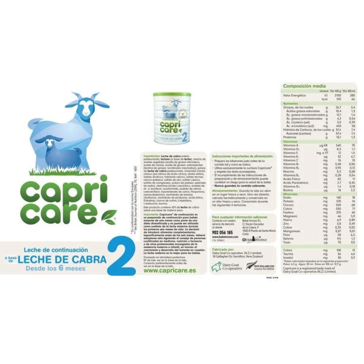 Lait de chèvre en poudre, lait de suite 2 Capricare 800 g