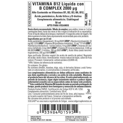 Vitamina B12 líquida sublingual, 59 ml de 2000 μg