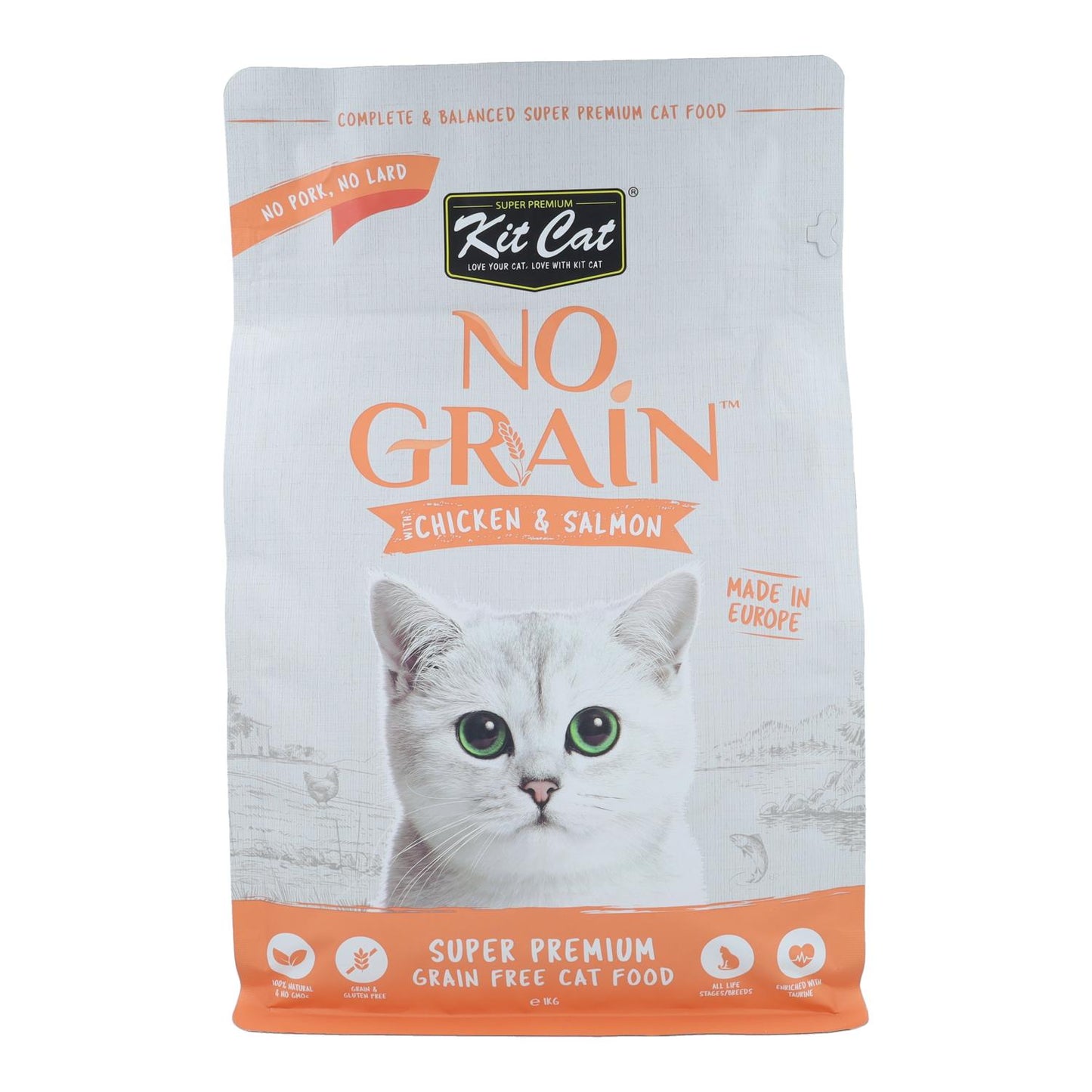 Kit Cat No Grain Cat Food - Pollo e salmone 1 kg Mangime naturale per gatti
