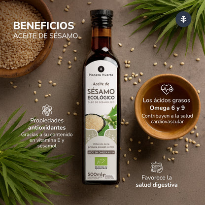 Confezione da 3 oli di sesamo spremuto a freddo ECO Planeta Huerto 500 ml