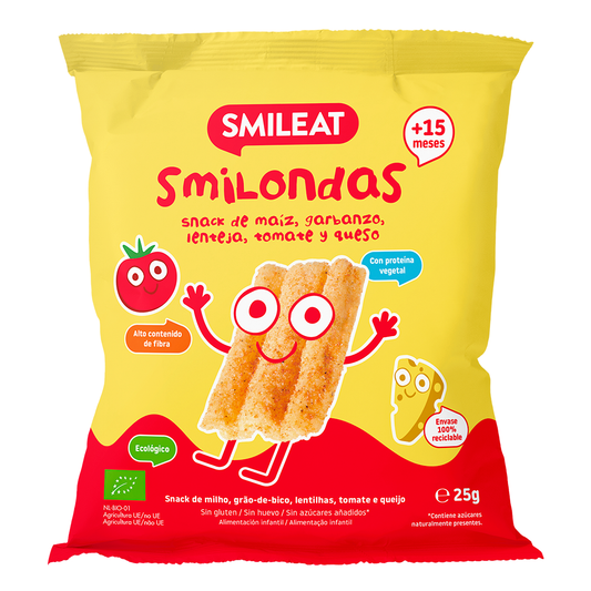 Smilondas Snack au maïs, pois chiches, lentilles, tomates et fromage bio Smileat 25 g