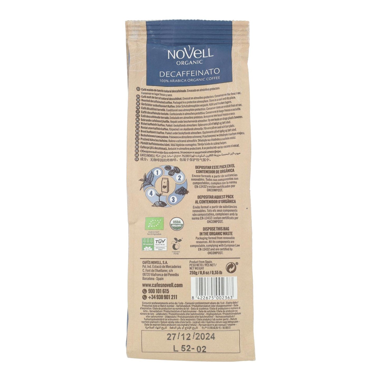 12er-Pack ECO-Entkoffeinierter gemahlener Kaffee 250 g