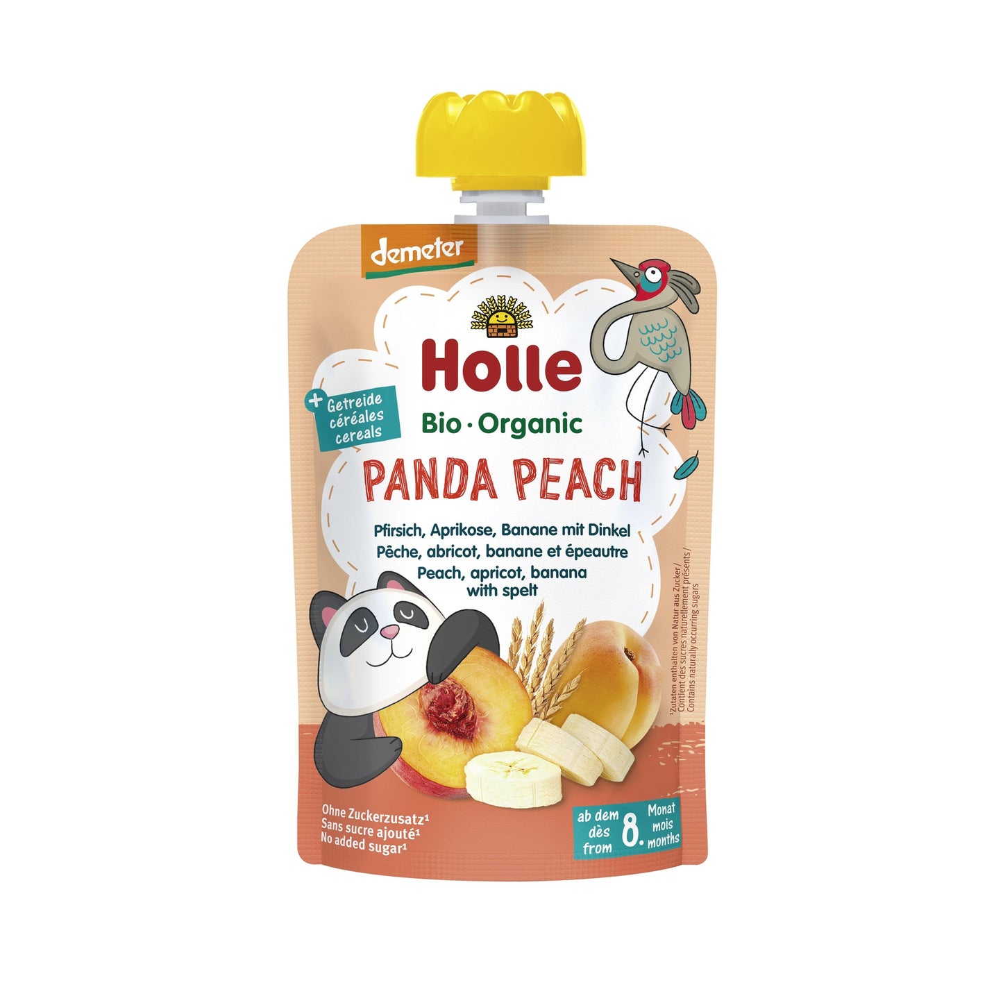 PANDA PEACH - Melocotón, Albaricoque, Plátano y Espelta (desde el 8º mes) Eco/Dem Holle 100g