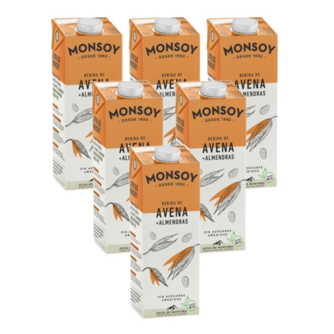 Lot de 6 bouteilles de boisson bio Monsoy à l'avoine et aux amandes (1 L).