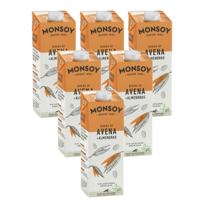 Lot de 6 bouteilles de boisson bio Monsoy à l'avoine et aux amandes (1 L).