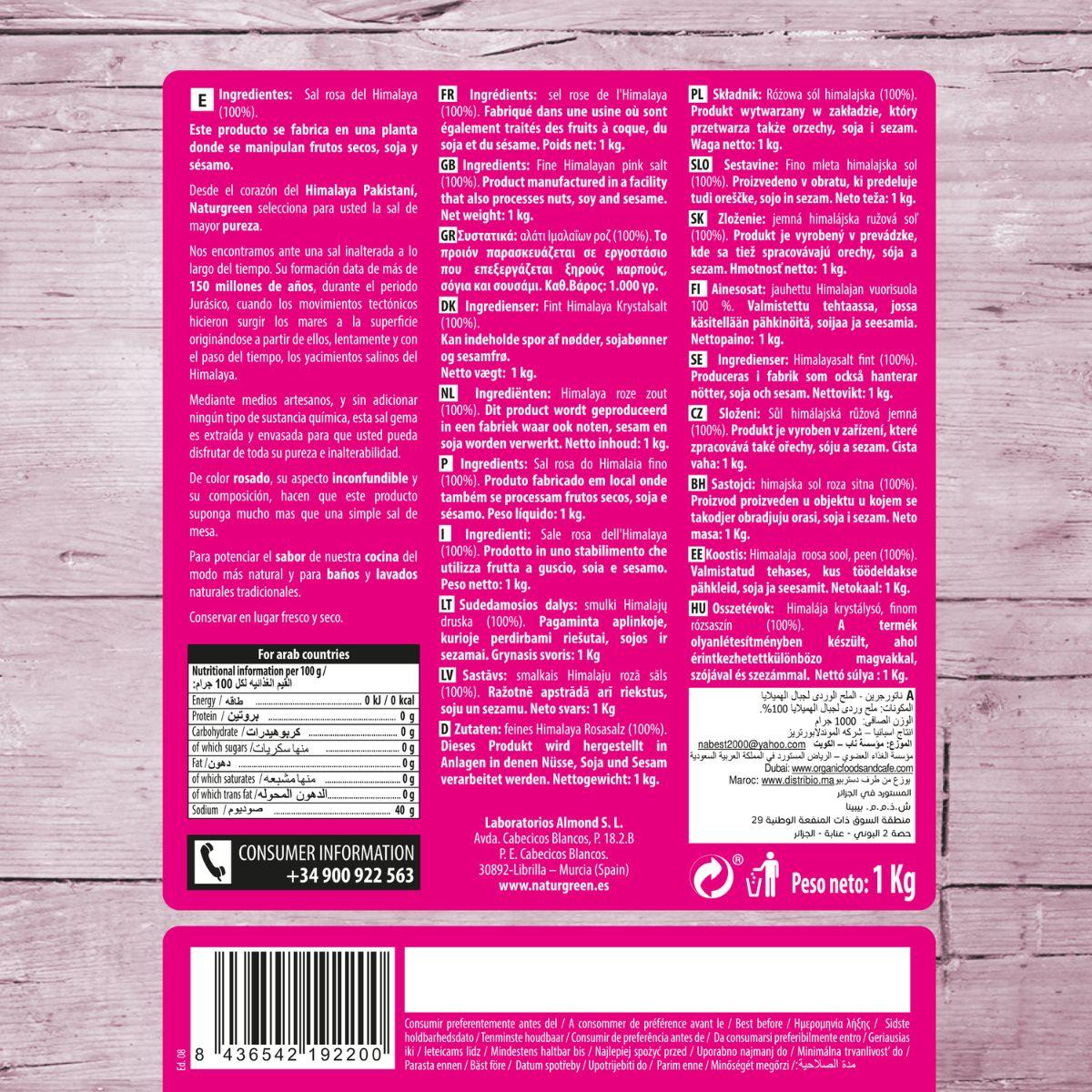 Fint rosa Himalaya-salt Naturgreen 1 kg