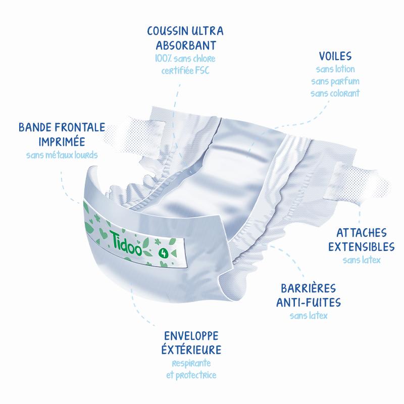 Couches T4 Maxi (7/18 kg) Tidoo, 50 unités