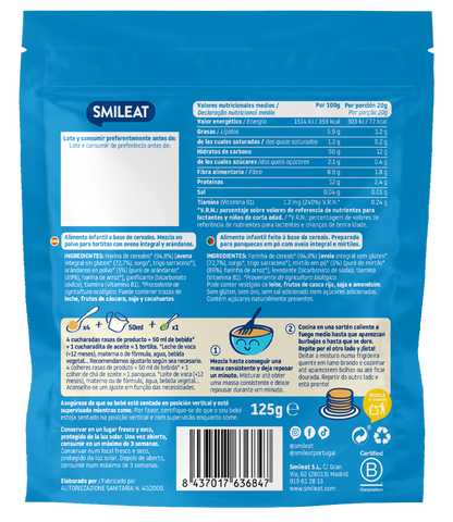Confezione da 4 mix per pancake integrali all'avena e mirtilli ECO, Smileat, 125 g