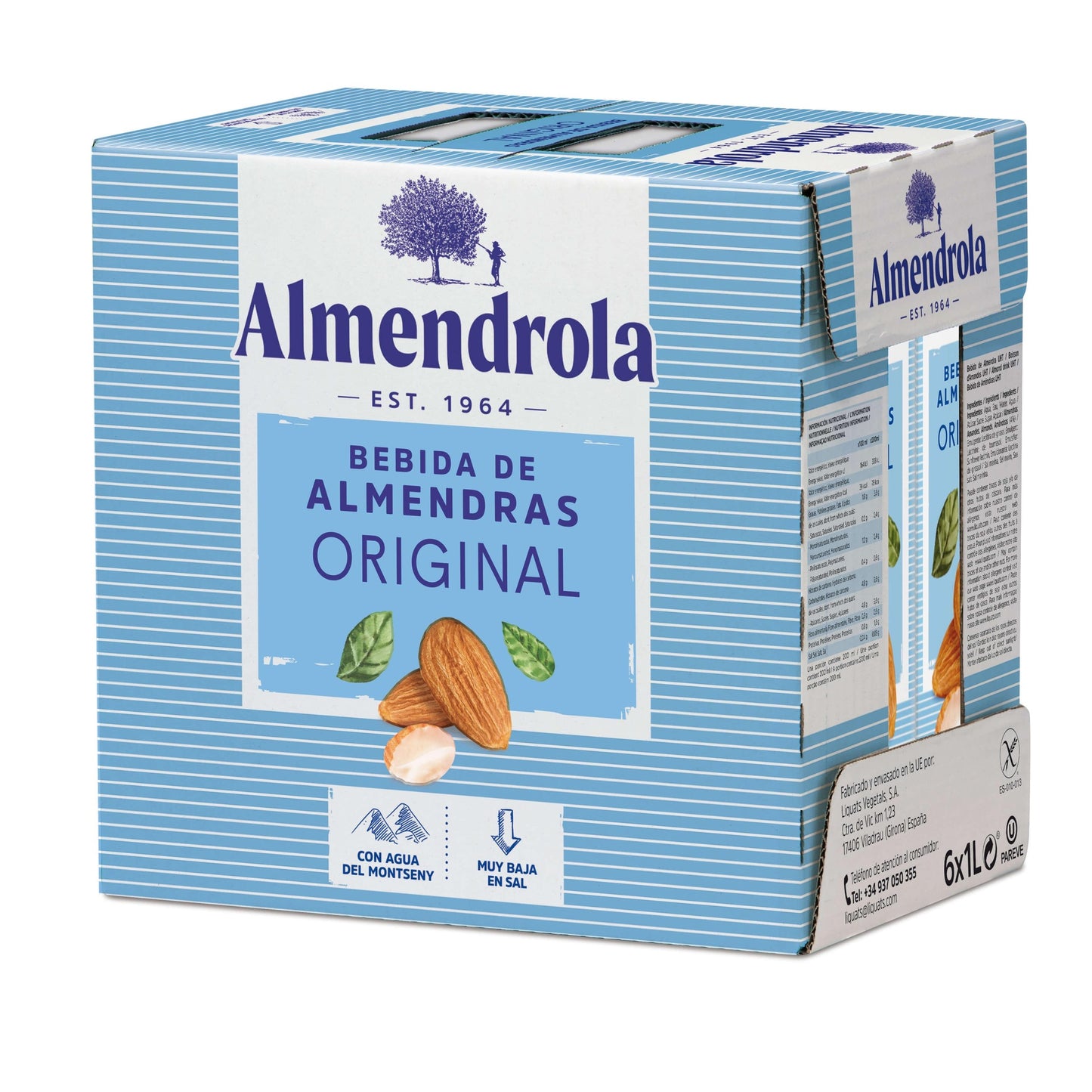 Lot de 6 bouteilles de boisson aux amandes sans sucre Almendrola 1 L