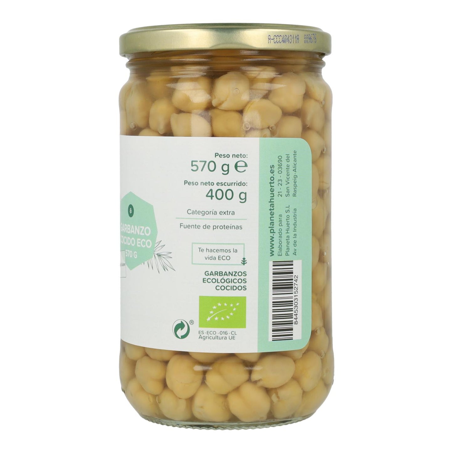3x Pack 3x Cooked Chickpeas ECO Planeta Huerto 570 g