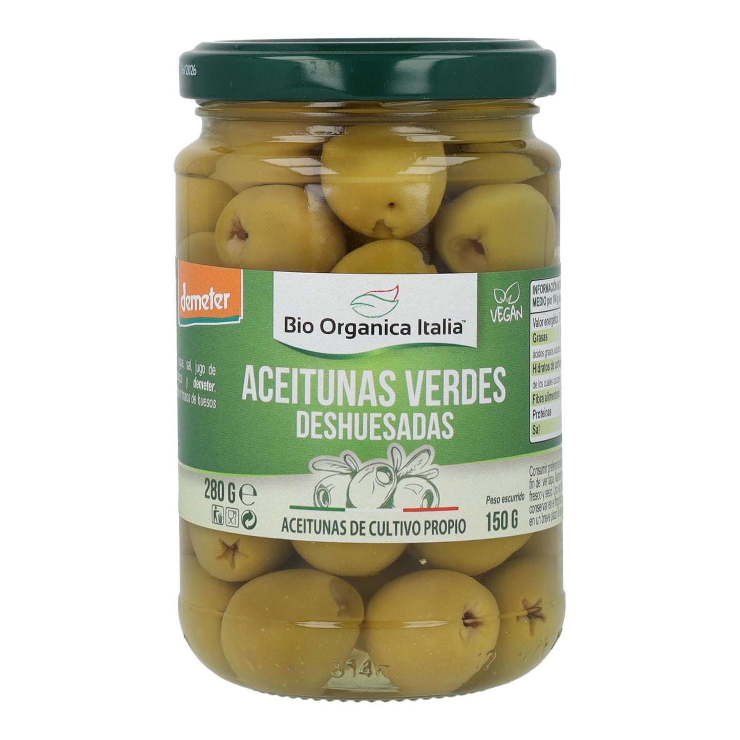 Olives vertes dénoyautées bio d'Italie 280 g