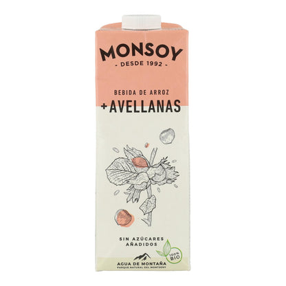 Lot de 6 boissons Monsoy bio au riz et aux noisettes (1 L).