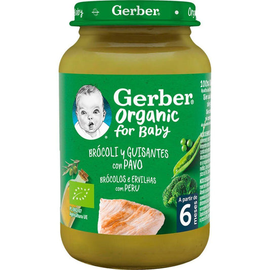 Bio-Babynahrung im Gläschen mit Brokkoli, Erbsen und Truthahn Gerber 190 g GERBER Organic Brokkoli Erbsen Truthahn